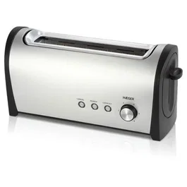Haeger Tostador de Pan 1 Ranura Larga 1000W, 6 Niveles de Tostado, Función Recalentar y Descongelar, Exterior Acero Inoxidable